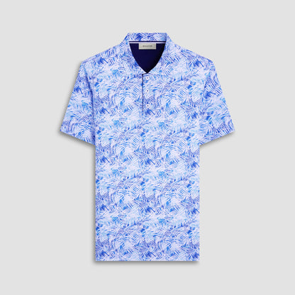 Bugatchi Hendrix Leaf Print Polo Shirt Turquoise