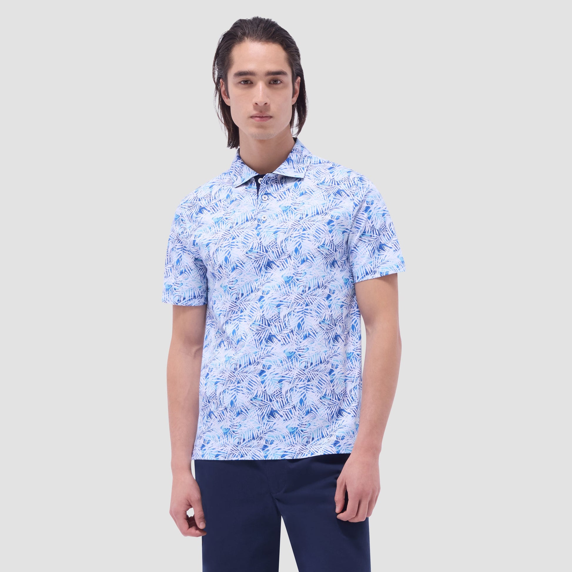 Bugatchi Hendrix Leaf Print Polo Shirt Turquoise