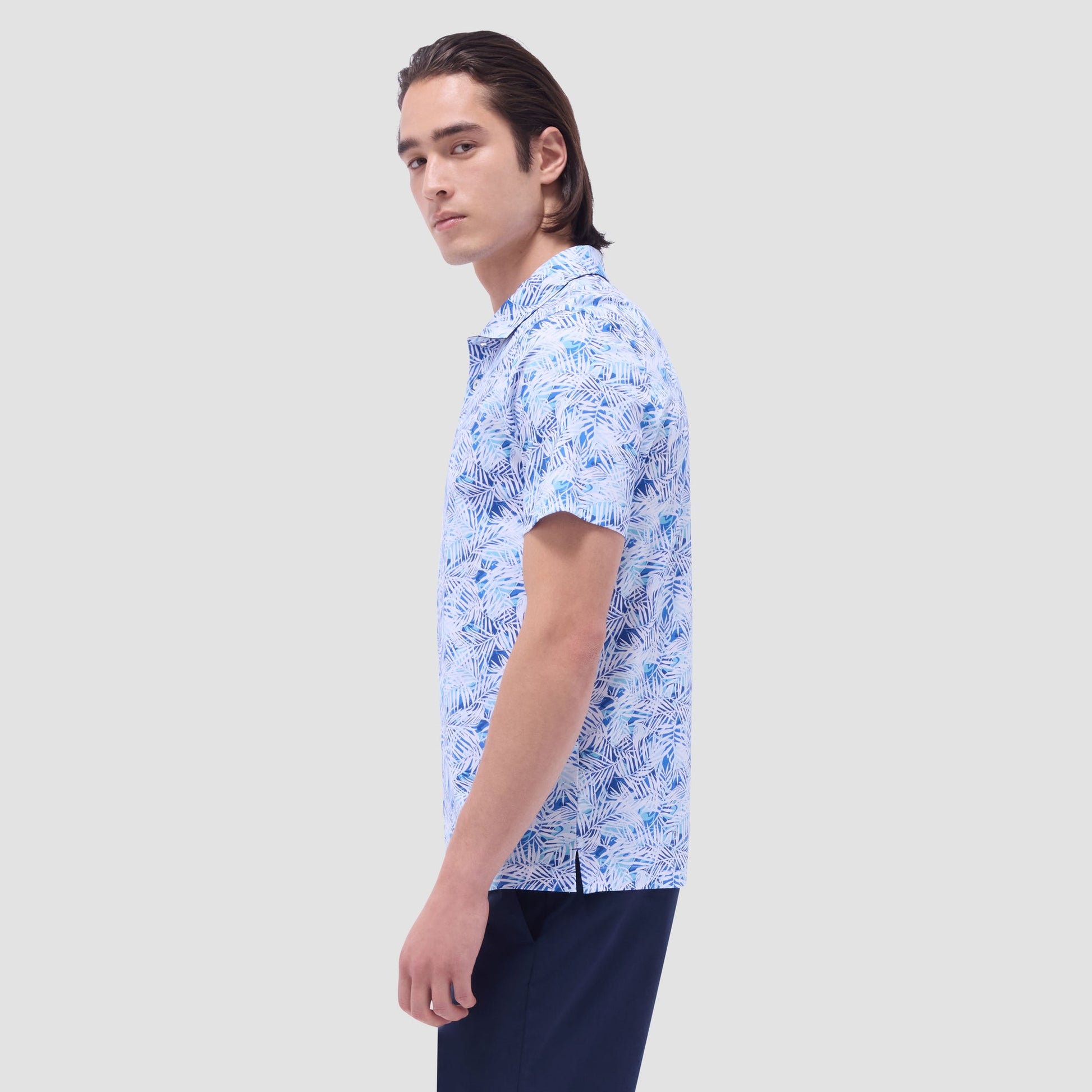 Bugatchi Hendrix Leaf Print Polo Shirt Turquoise