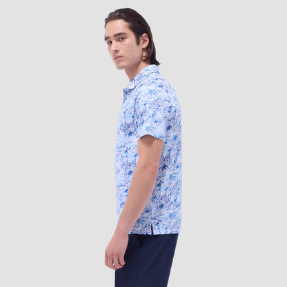 Bugatchi Hendrix Leaf Print Polo Shirt Turquoise