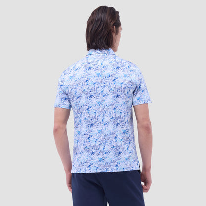 Bugatchi Hendrix Leaf Print Polo Shirt Turquoise