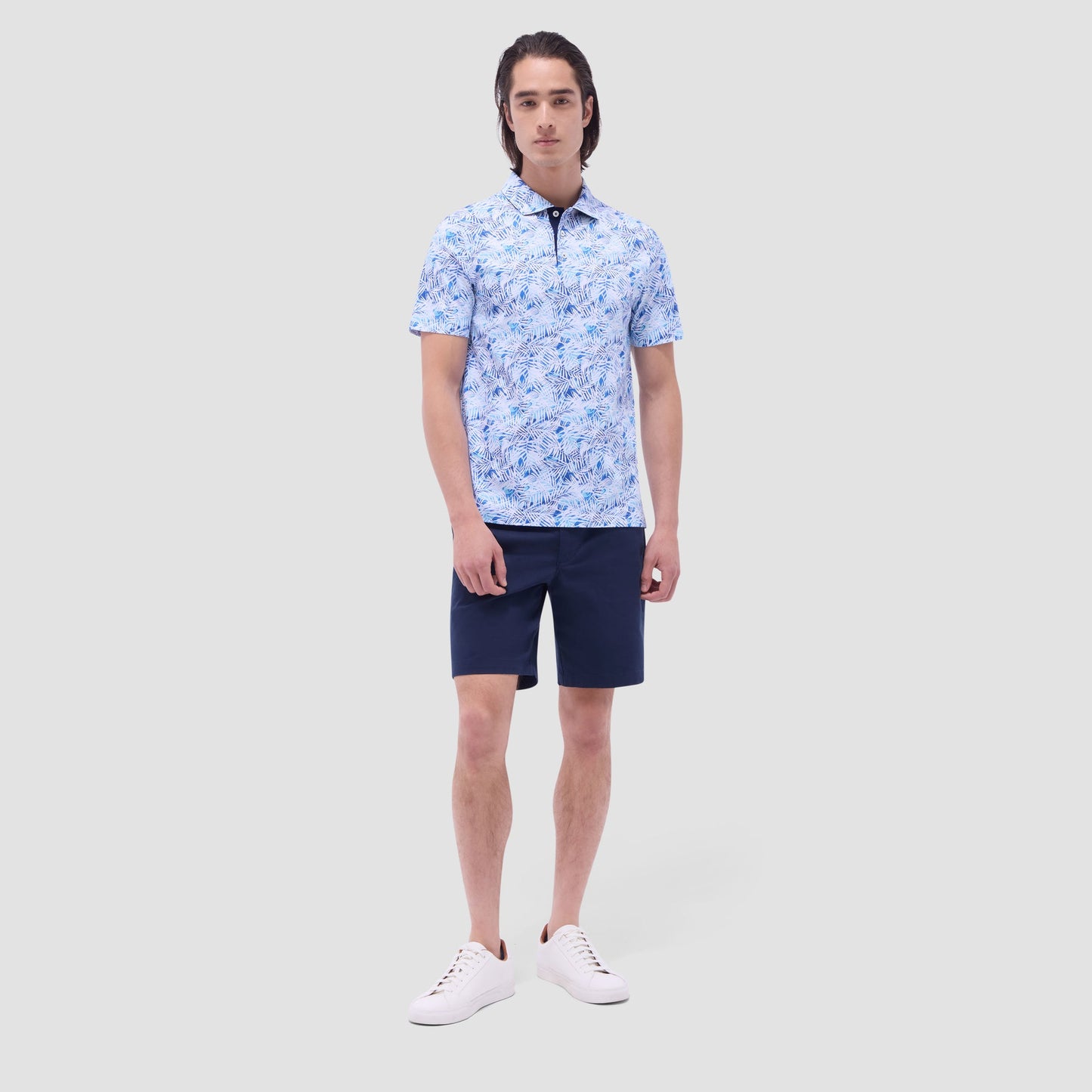 Bugatchi Hendrix Leaf Print Polo Shirt Turquoise