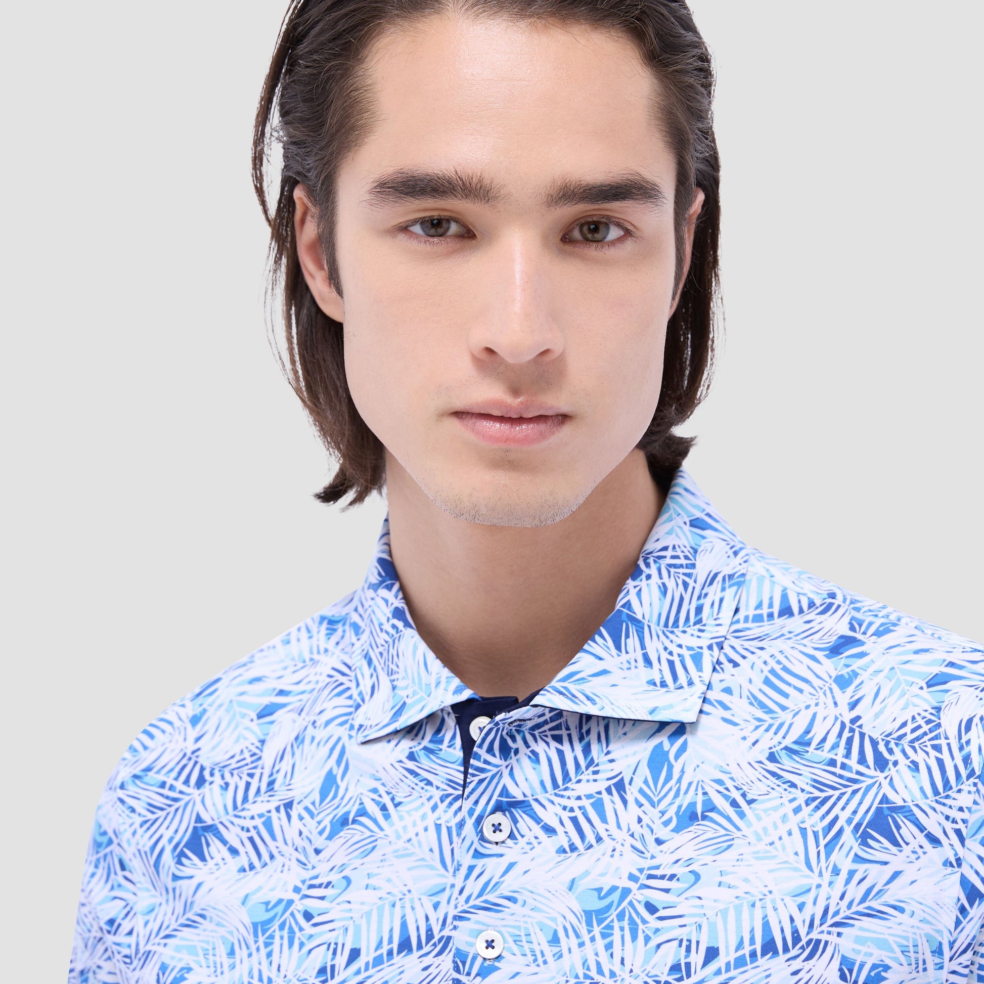 Bugatchi Hendrix Leaf Print Polo Shirt Turquoise