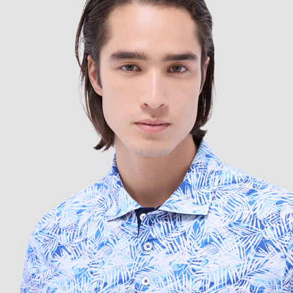 Bugatchi Hendrix Leaf Print Polo Shirt Turquoise