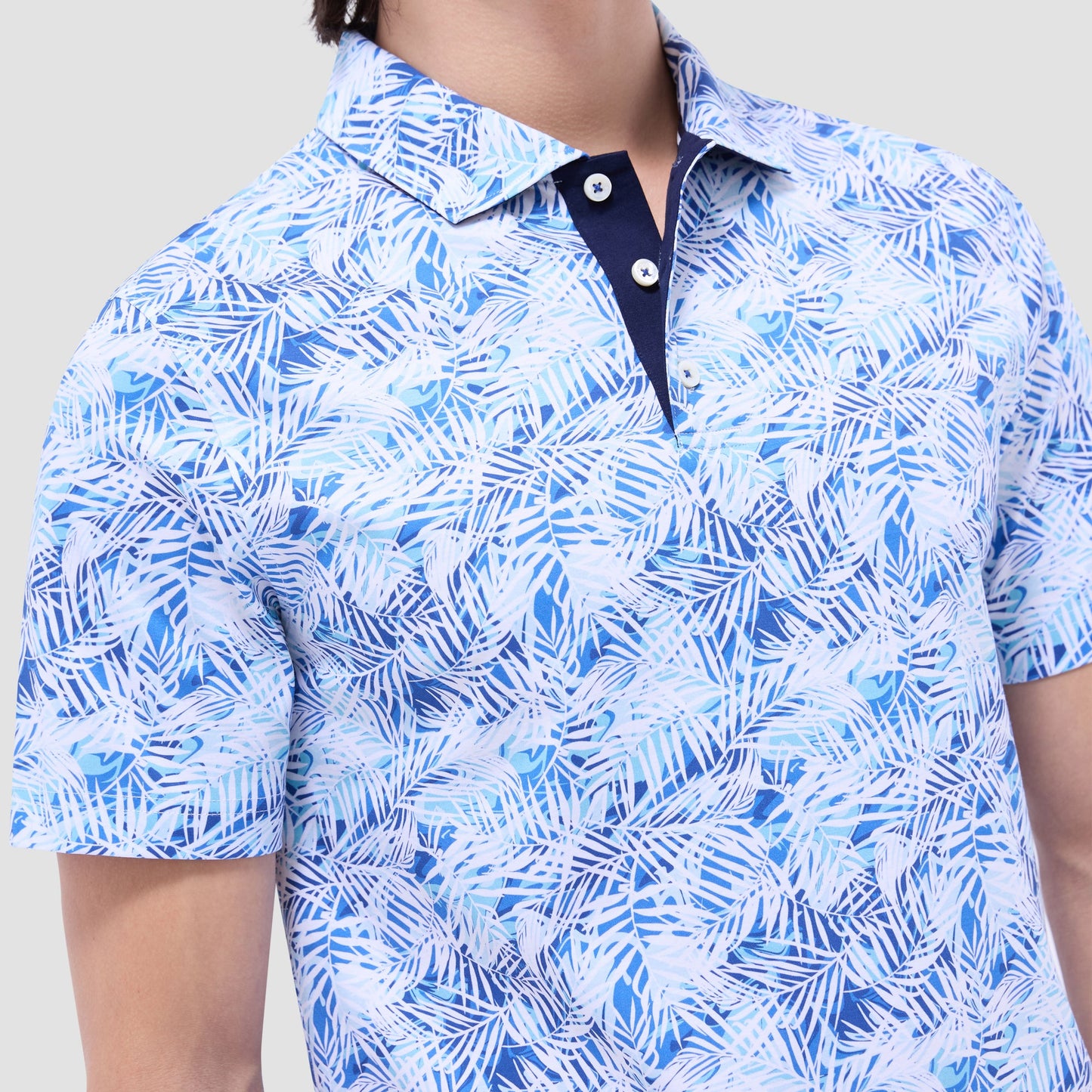 Bugatchi Hendrix Leaf Print Polo Shirt Turquoise