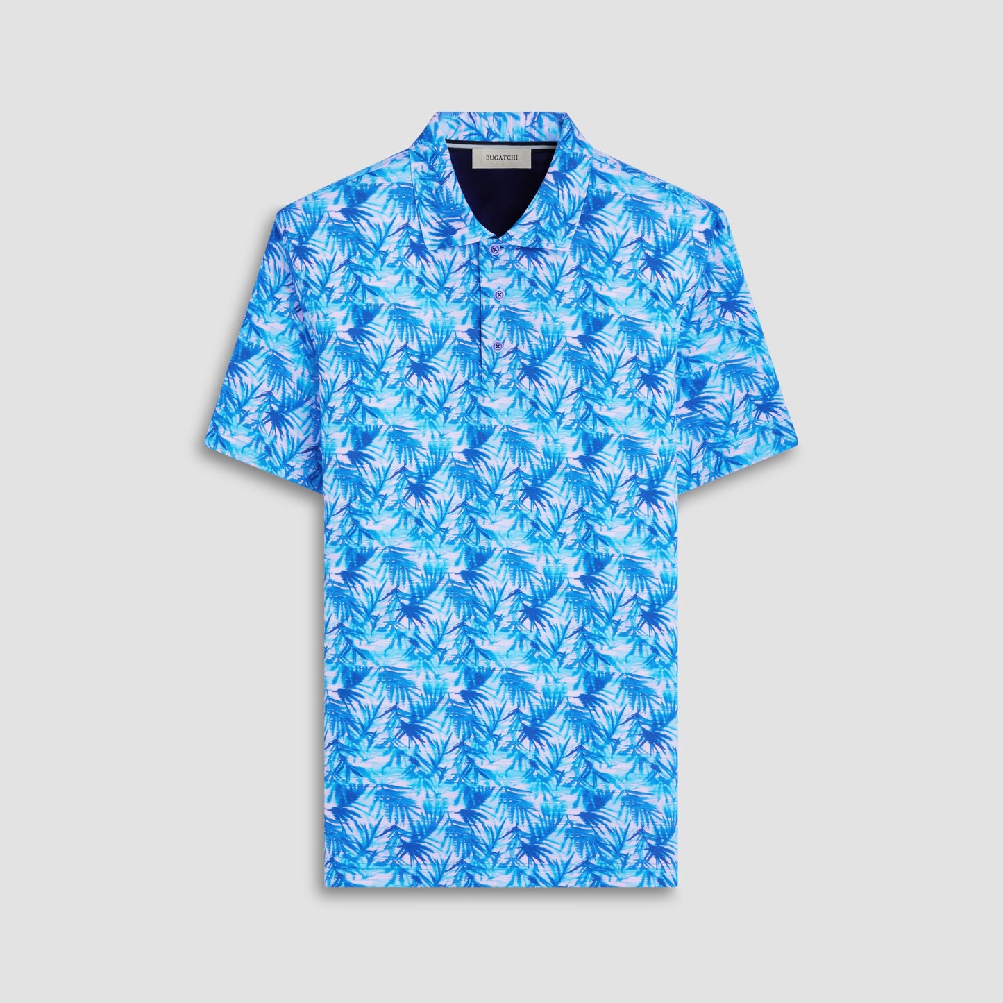 Bugatchi Hendrix Leaf Print Polo Shirt Aqua