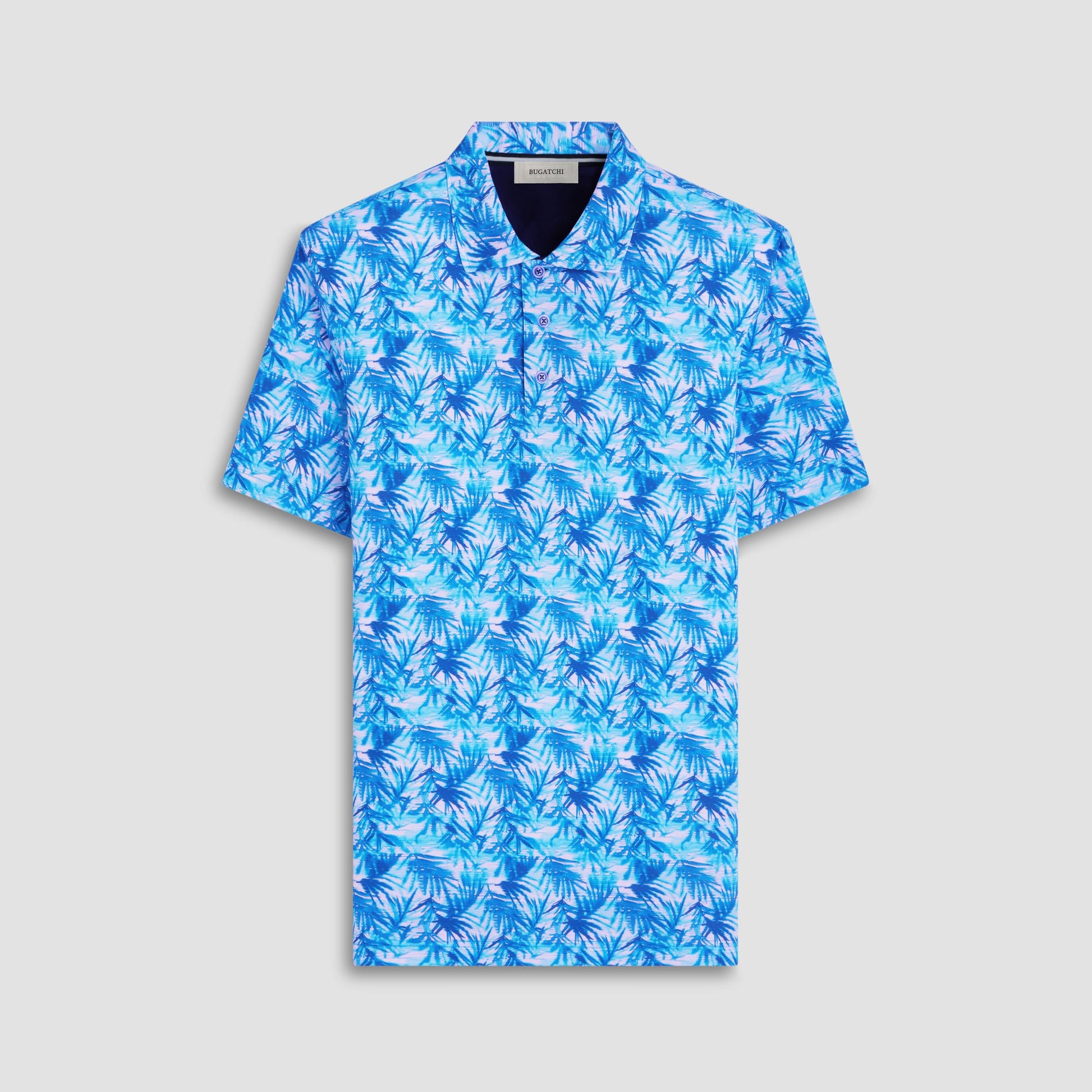 Bugatchi Hendrix Leaf Print Polo Shirt Aqua