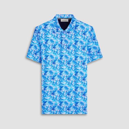 Bugatchi Hendrix Leaf Print Polo Shirt Aqua