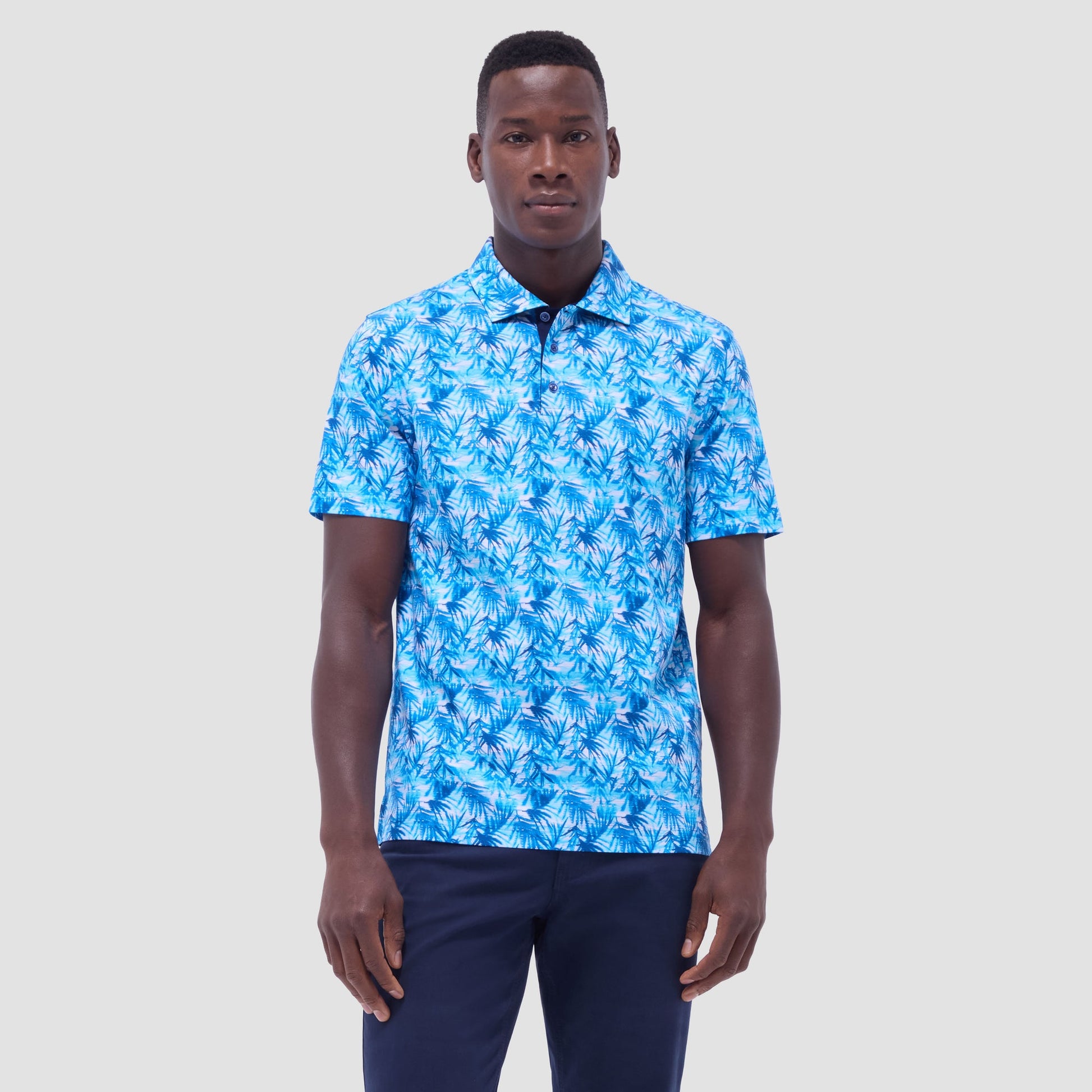 Bugatchi Hendrix Leaf Print Polo Shirt Aqua