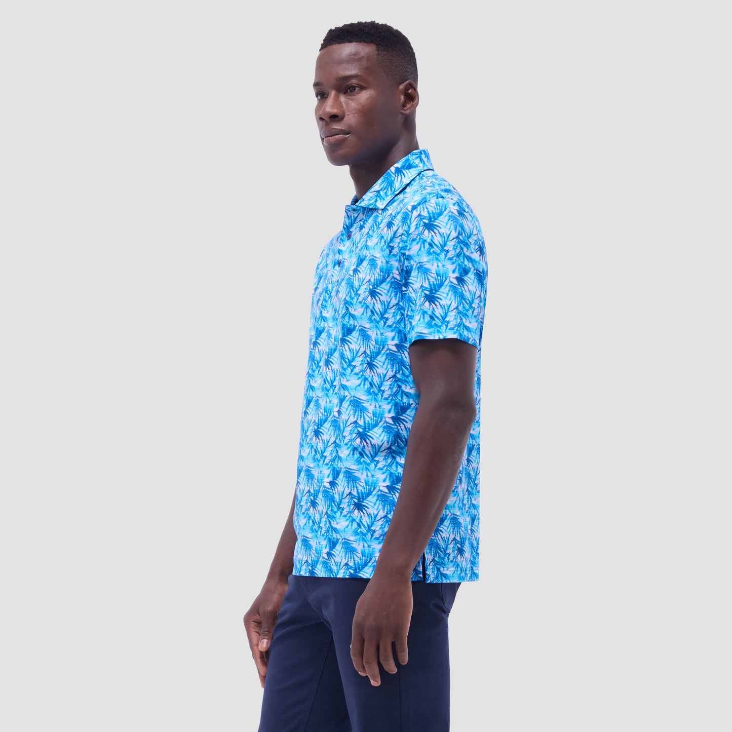 Bugatchi Hendrix Leaf Print Polo Shirt Aqua