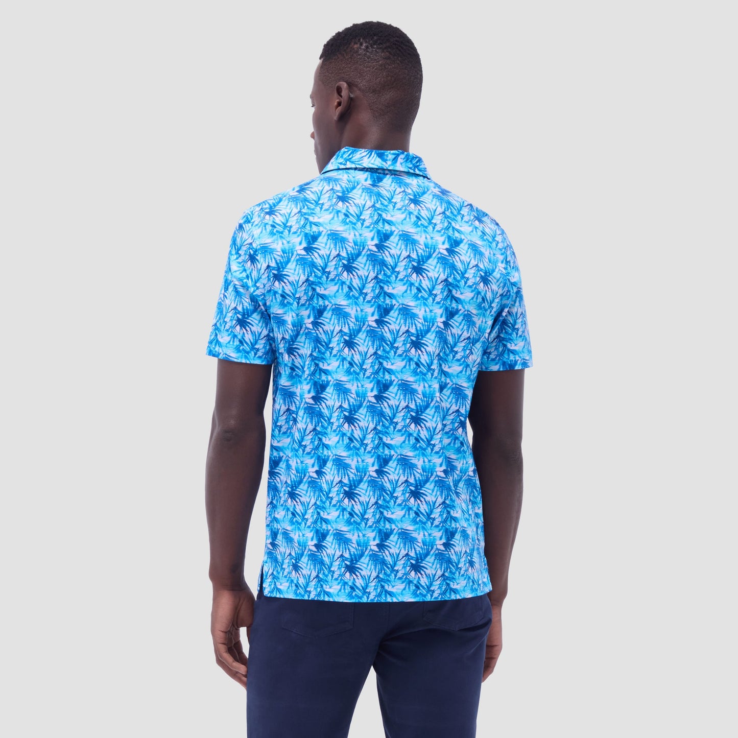 Bugatchi Hendrix Leaf Print Polo Shirt Aqua
