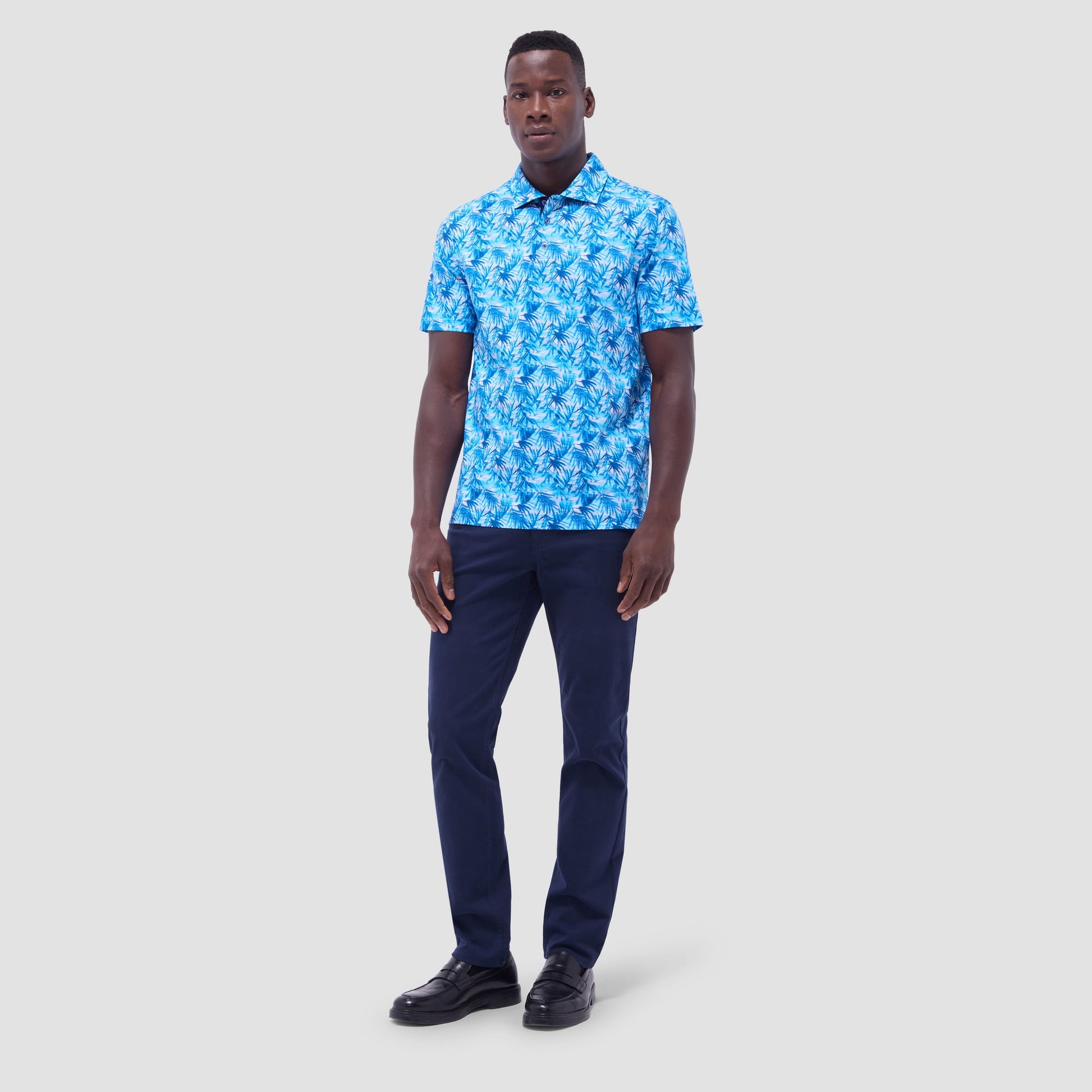 Bugatchi Hendrix Leaf Print Polo Shirt Aqua
