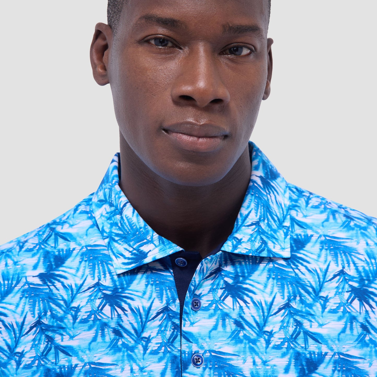 Bugatchi Hendrix Leaf Print Polo Shirt Aqua