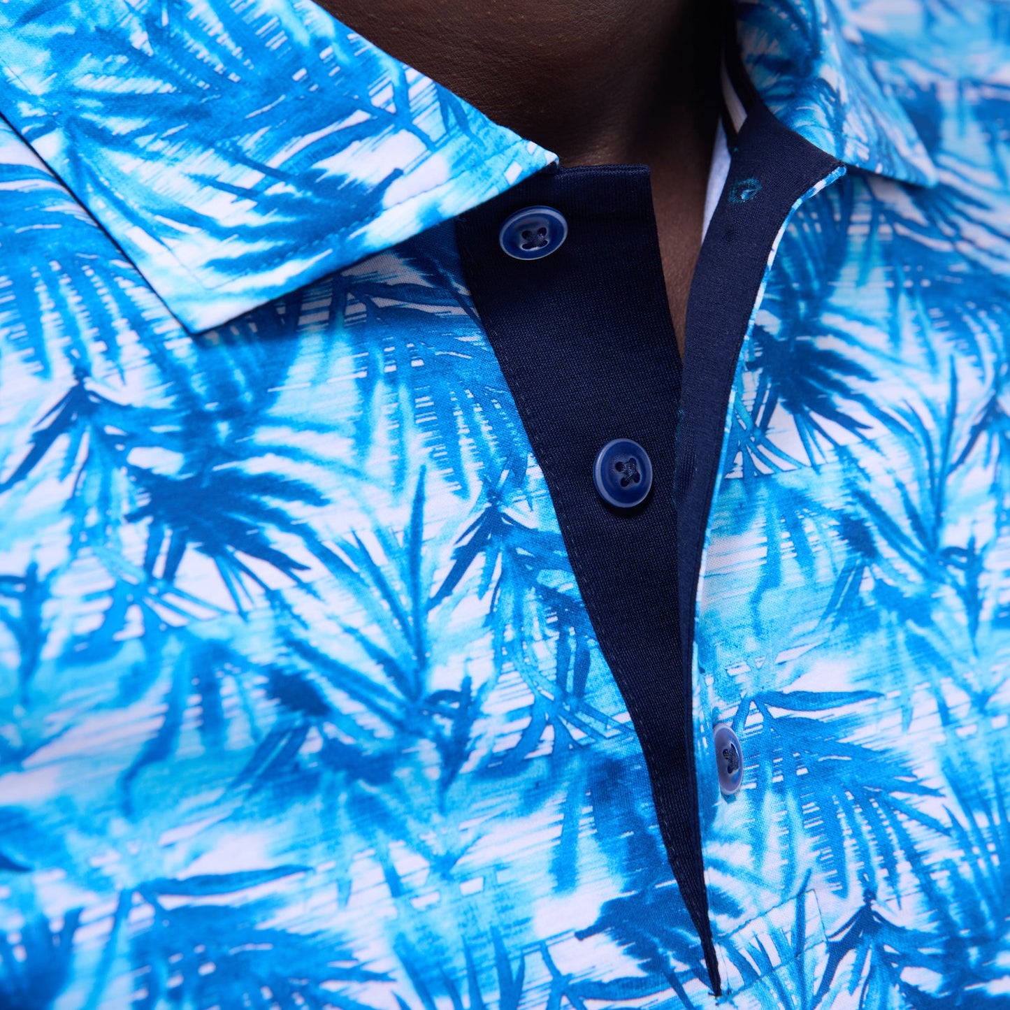 Bugatchi Hendrix Leaf Print Polo Shirt Aqua