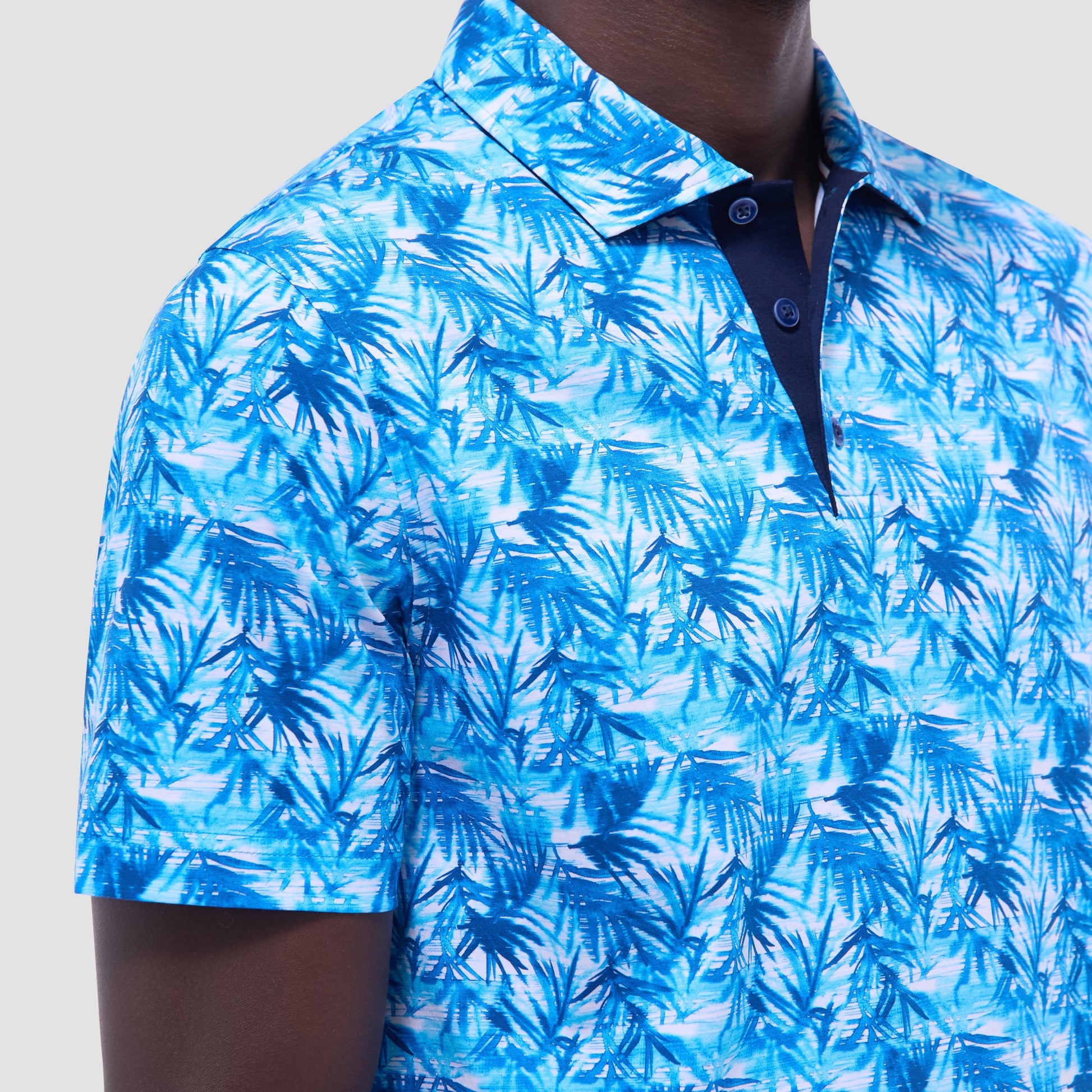 Bugatchi Hendrix Leaf Print Polo Shirt Aqua