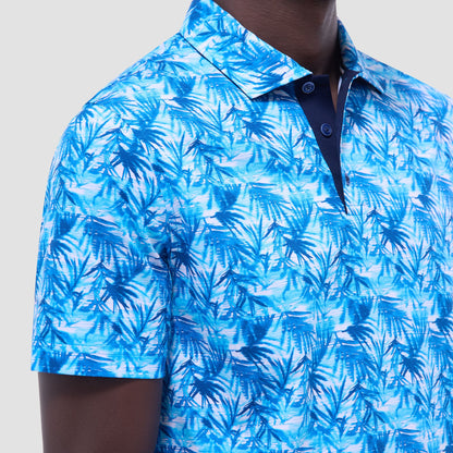 Bugatchi Hendrix Leaf Print Polo Shirt Aqua