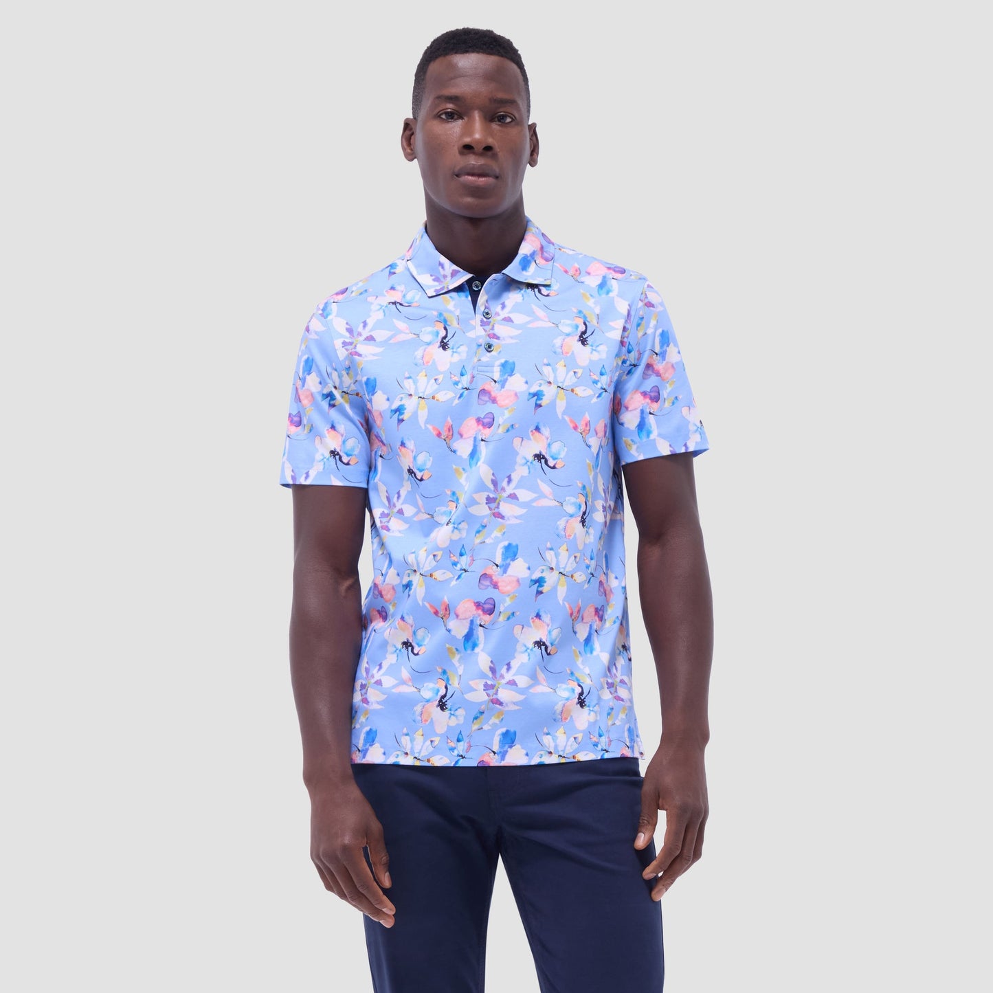 Bugatchi Hendrix Floral Polo Shirt Air Blue