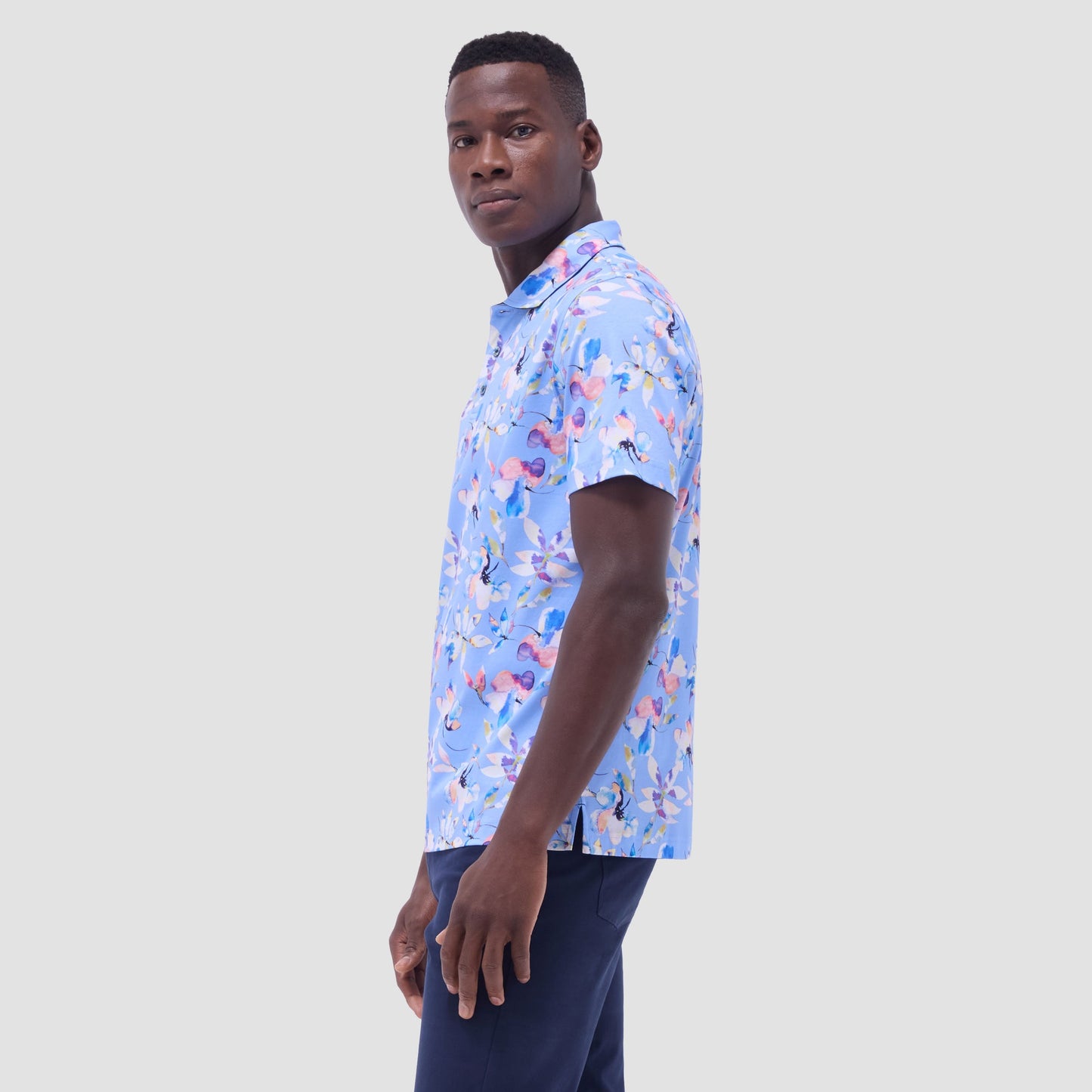 Bugatchi Hendrix Floral Polo Shirt Air Blue