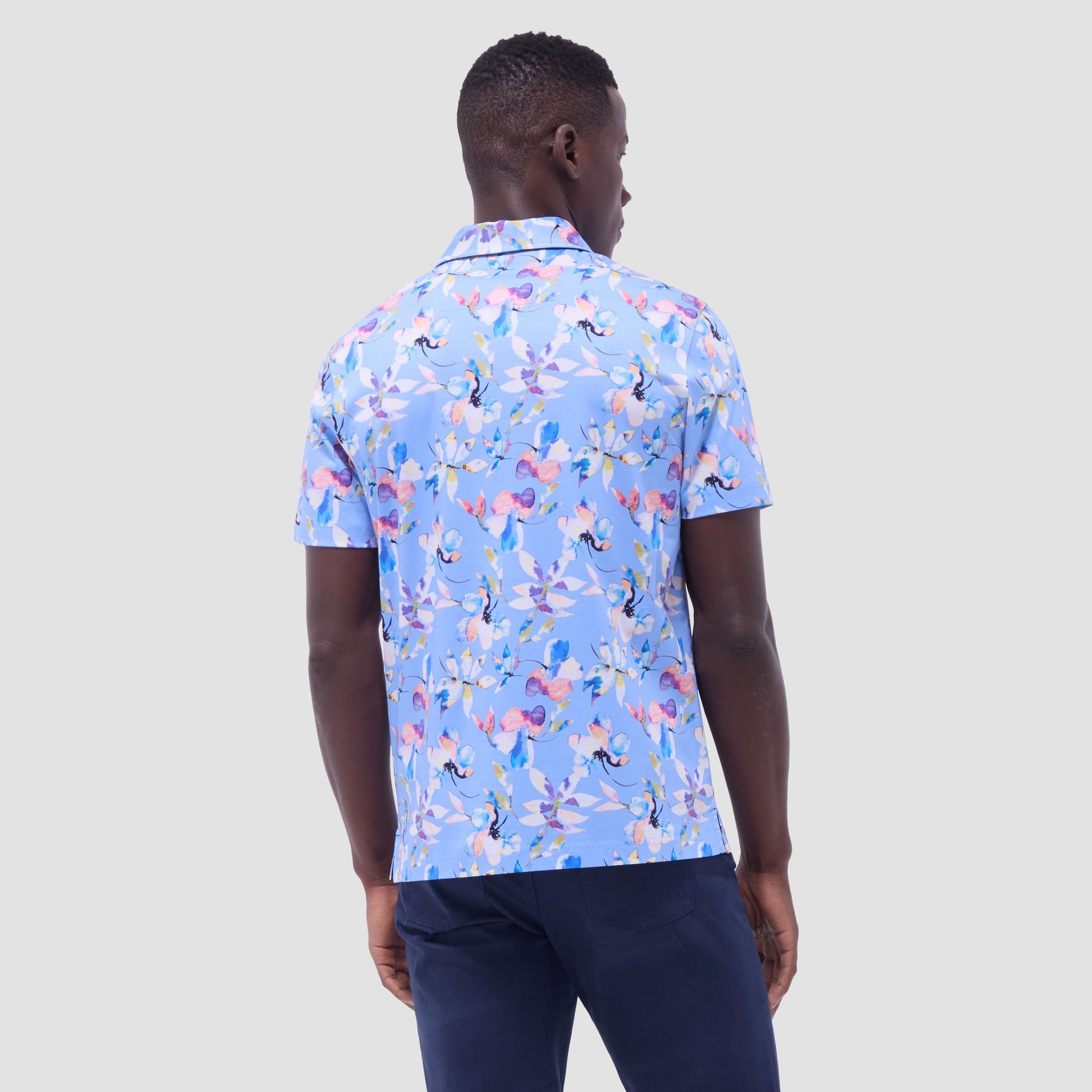 Bugatchi Hendrix Floral Polo Shirt Air Blue