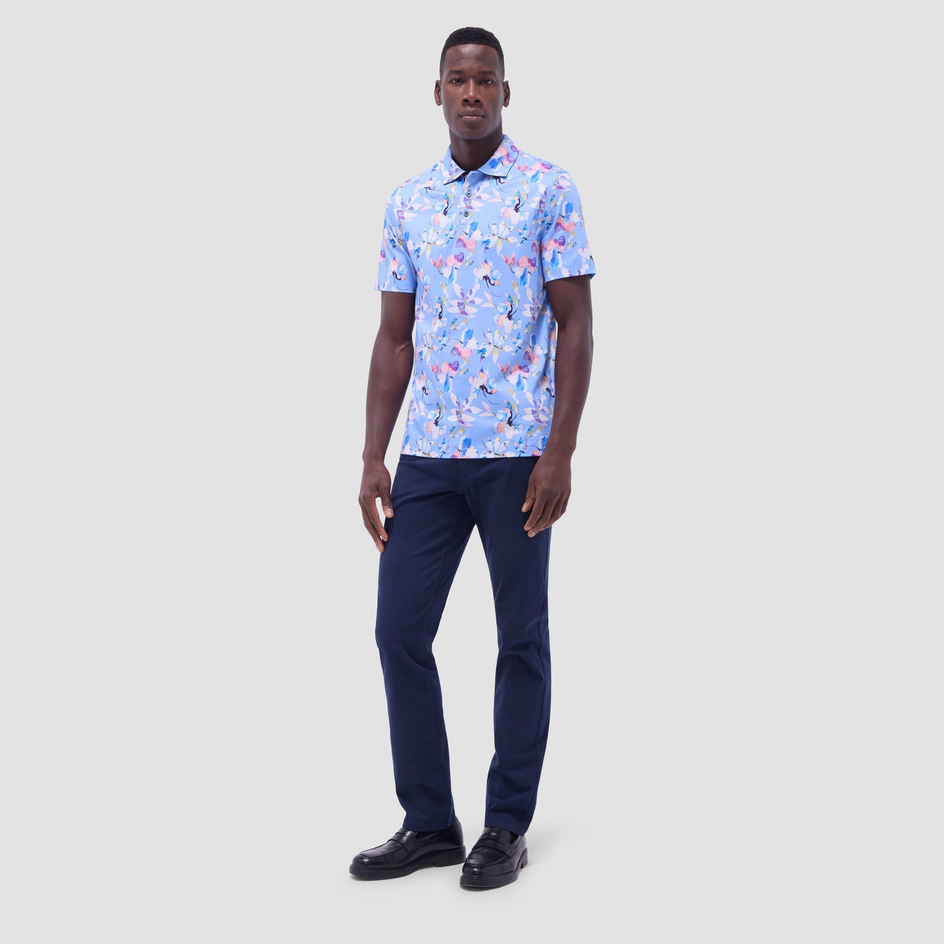 Bugatchi Hendrix Floral Polo Shirt Air Blue