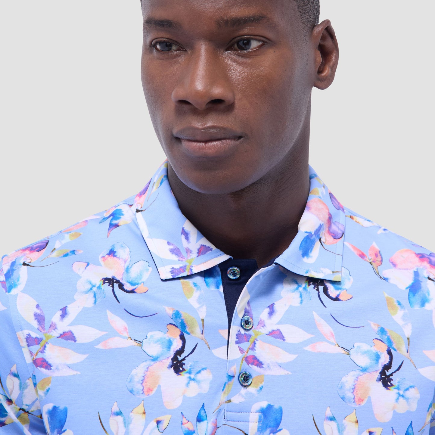 Bugatchi Hendrix Floral Polo Shirt Air Blue
