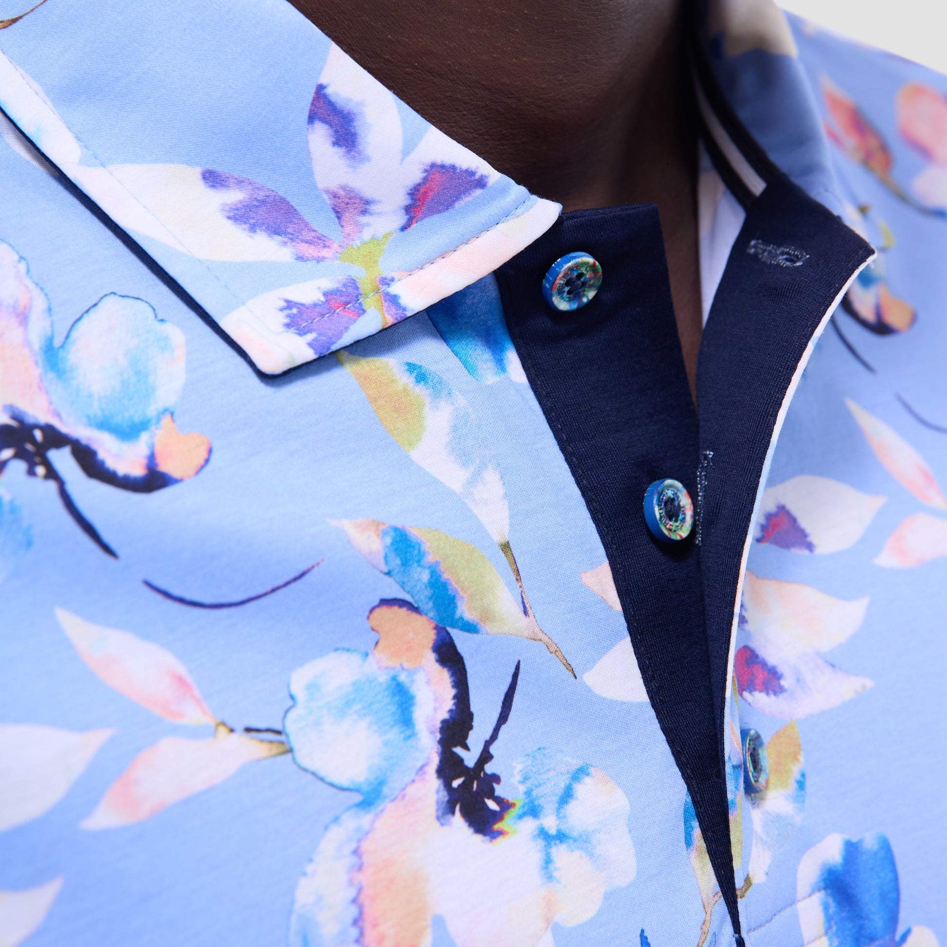 Bugatchi Hendrix Floral Polo Shirt Air Blue