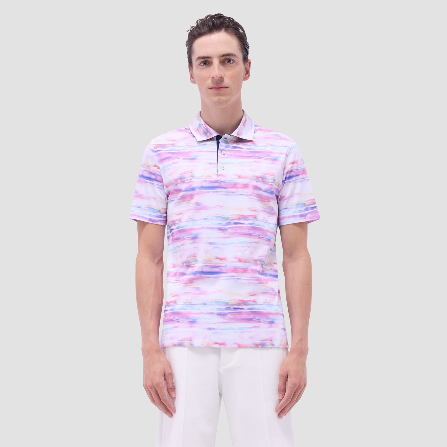 Bugatchi Hendrix Watercolor Abstract Polo Shirt Pink