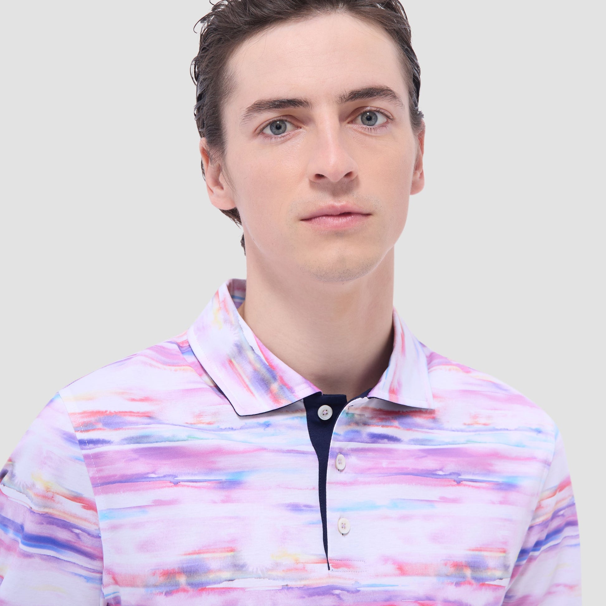 Bugatchi Hendrix Watercolor Abstract Polo Shirt Pink
