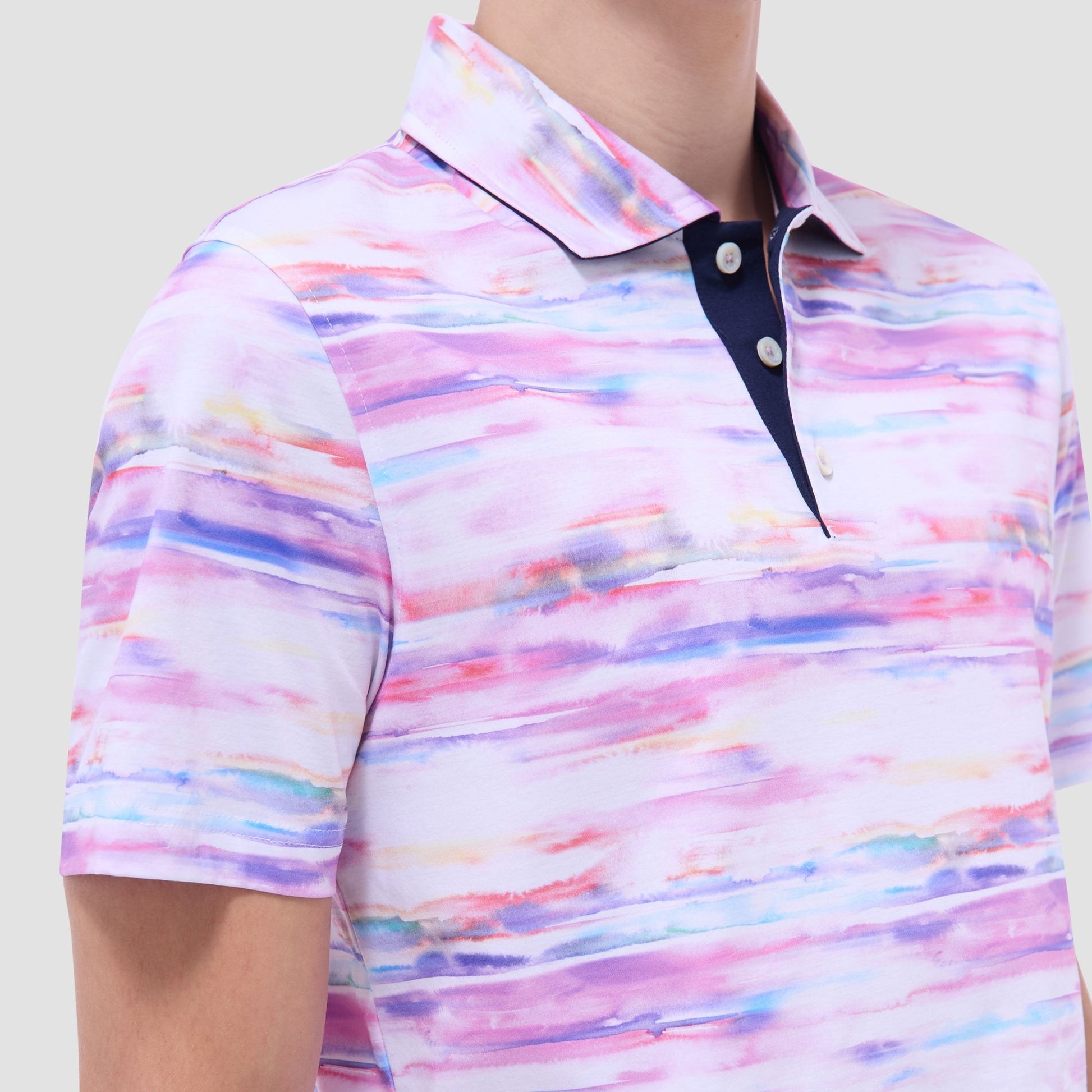 Bugatchi Hendrix Watercolor Abstract Polo Shirt Pink