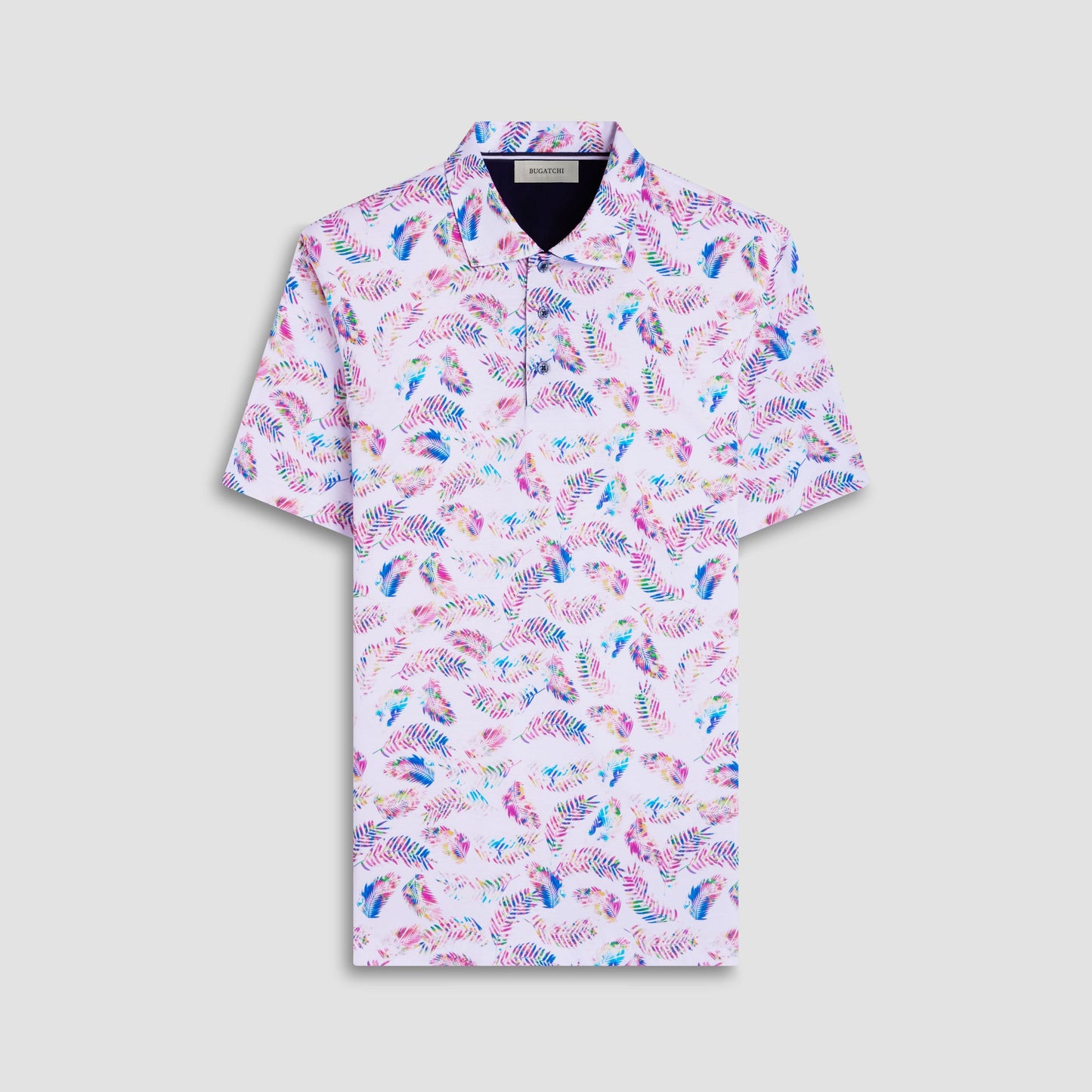 Bugatchi Hendrix Feather Leaf Print Polo Shirt White