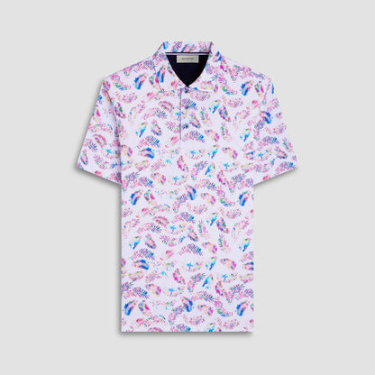 Bugatchi Hendrix Feather Leaf Print Polo Shirt White
