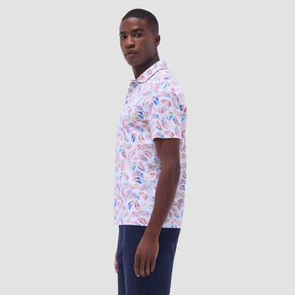 Bugatchi Hendrix Feather Leaf Print Polo Shirt White