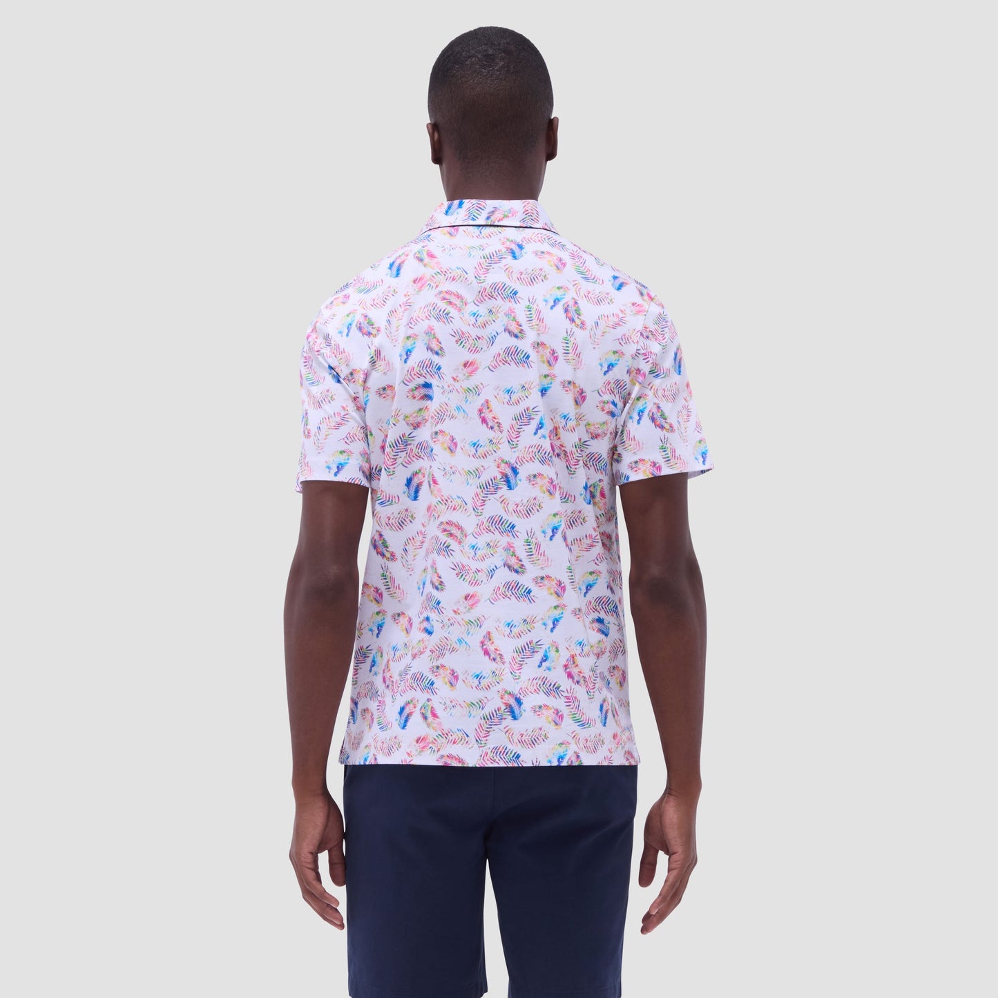 Bugatchi Hendrix Feather Leaf Print Polo Shirt White