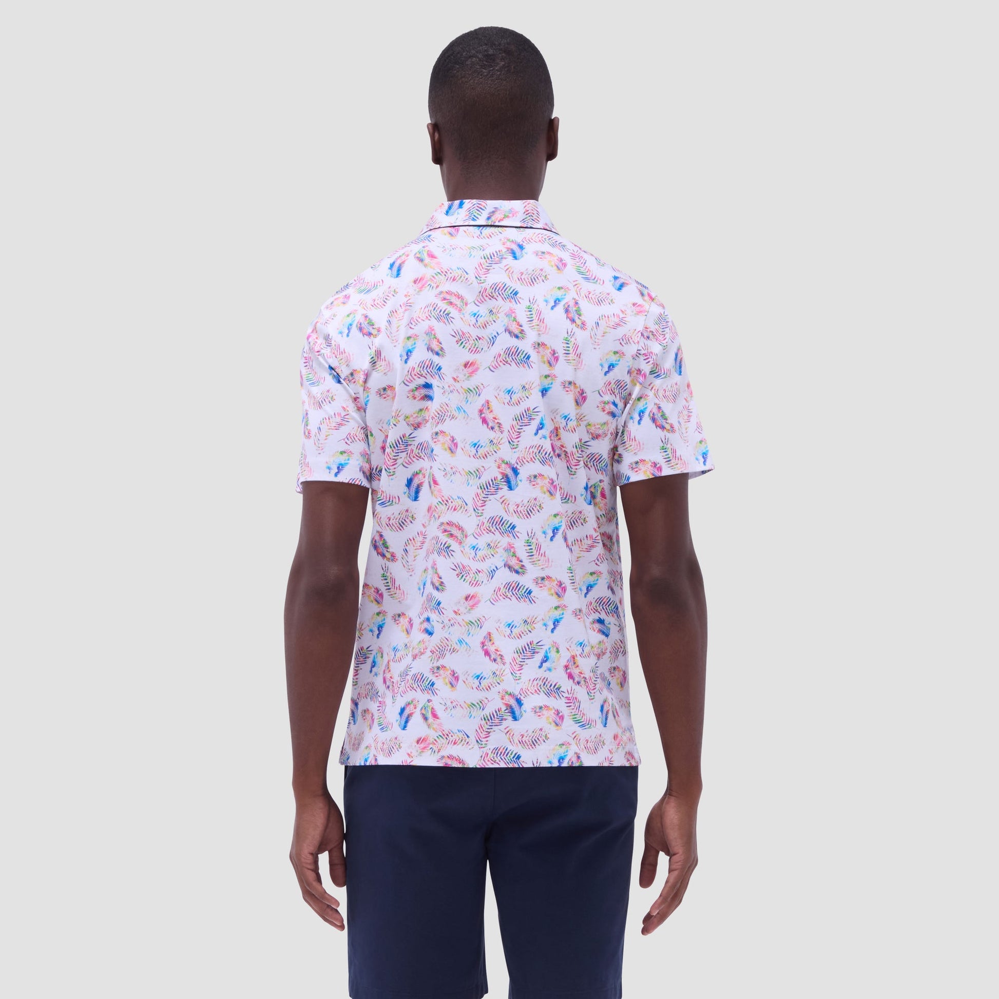 Bugatchi Hendrix Feather Leaf Print Polo Shirt White