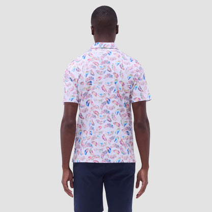 Bugatchi Hendrix Feather Leaf Print Polo Shirt White