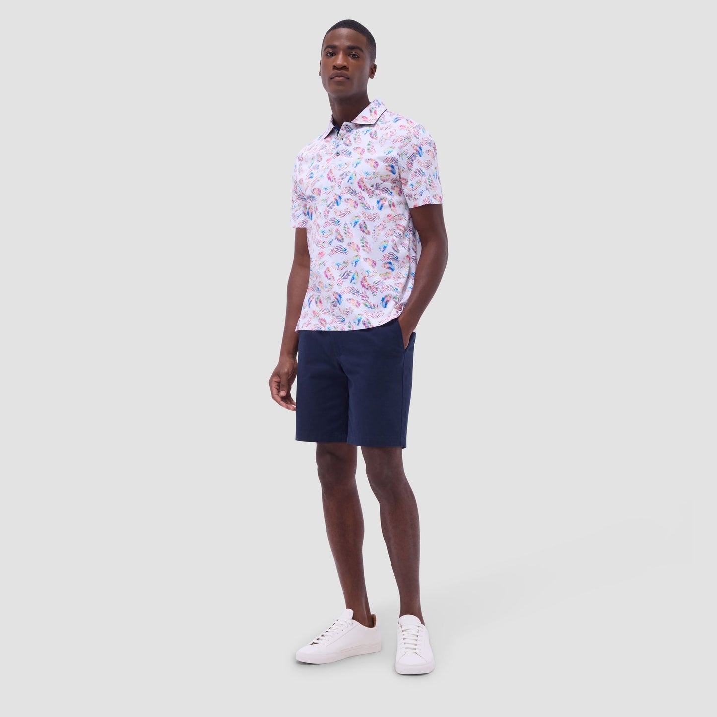 Bugatchi Hendrix Feather Leaf Print Polo Shirt White