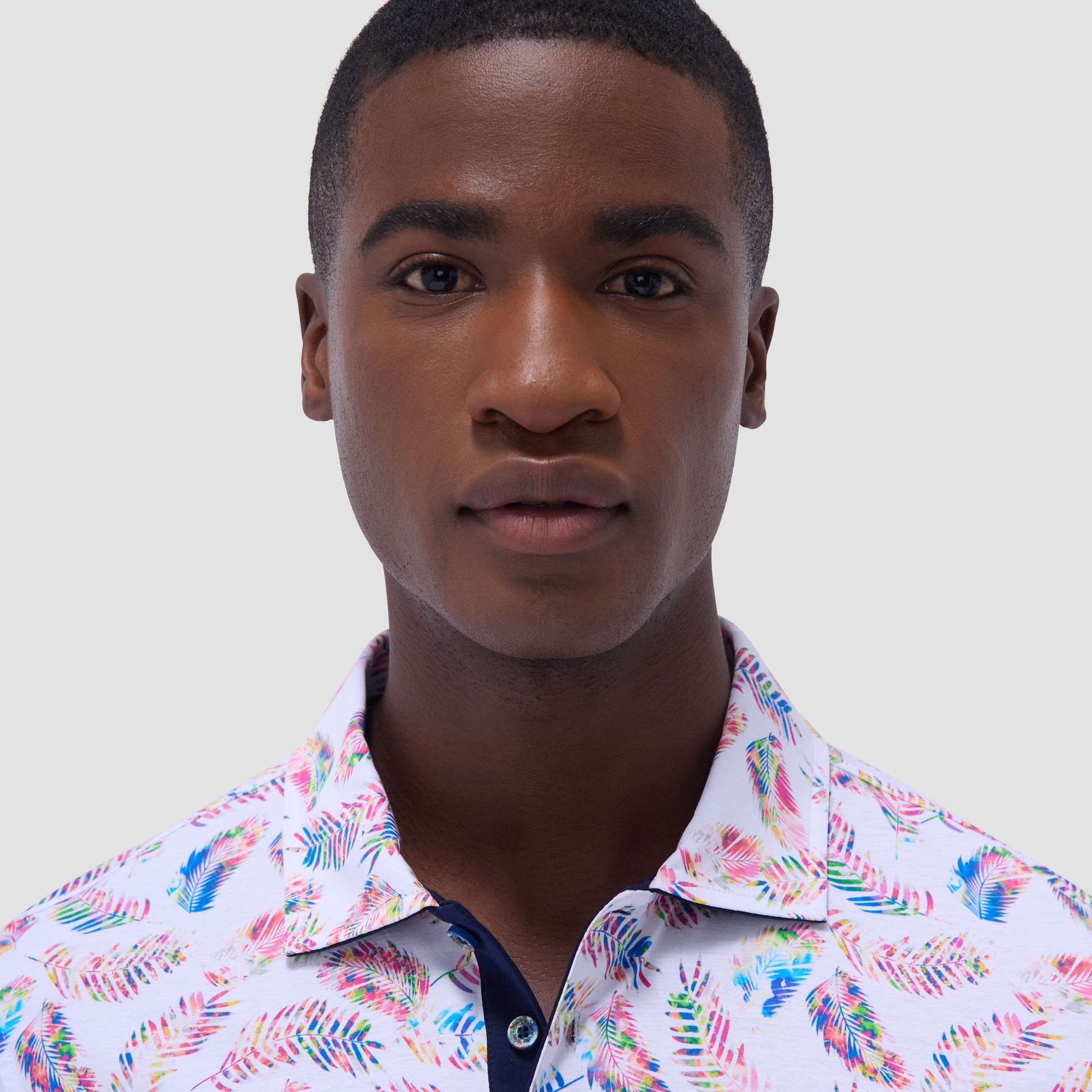 Bugatchi Hendrix Feather Leaf Print Polo Shirt White