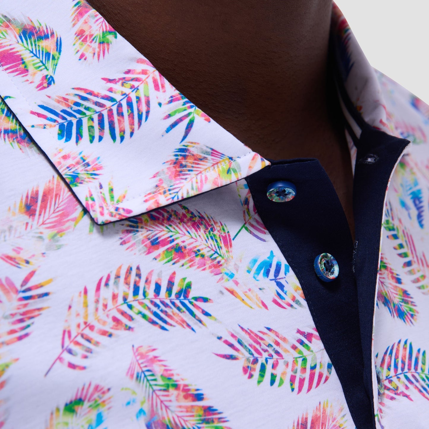 Bugatchi Hendrix Feather Leaf Print Polo Shirt White