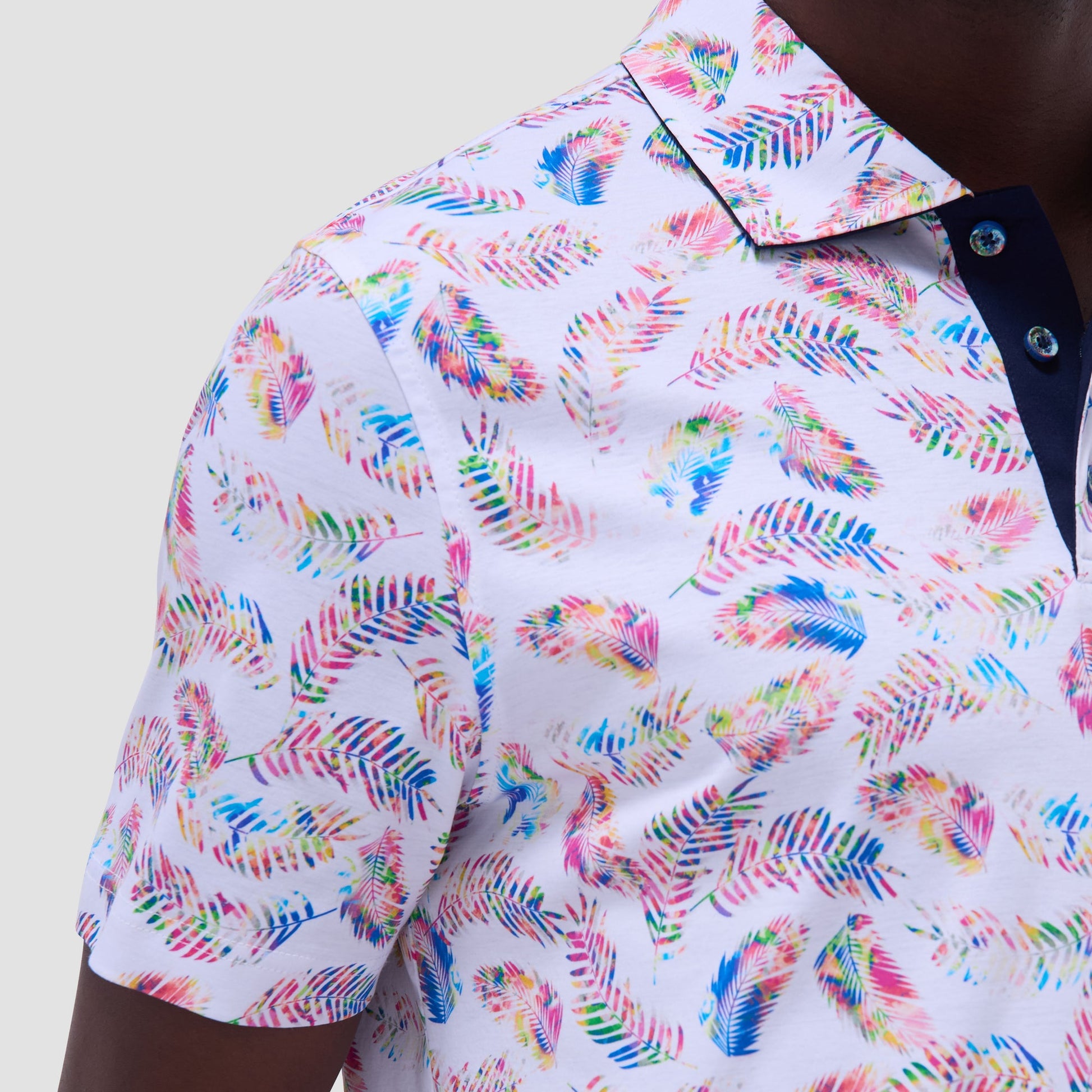 Bugatchi Hendrix Feather Leaf Print Polo Shirt White