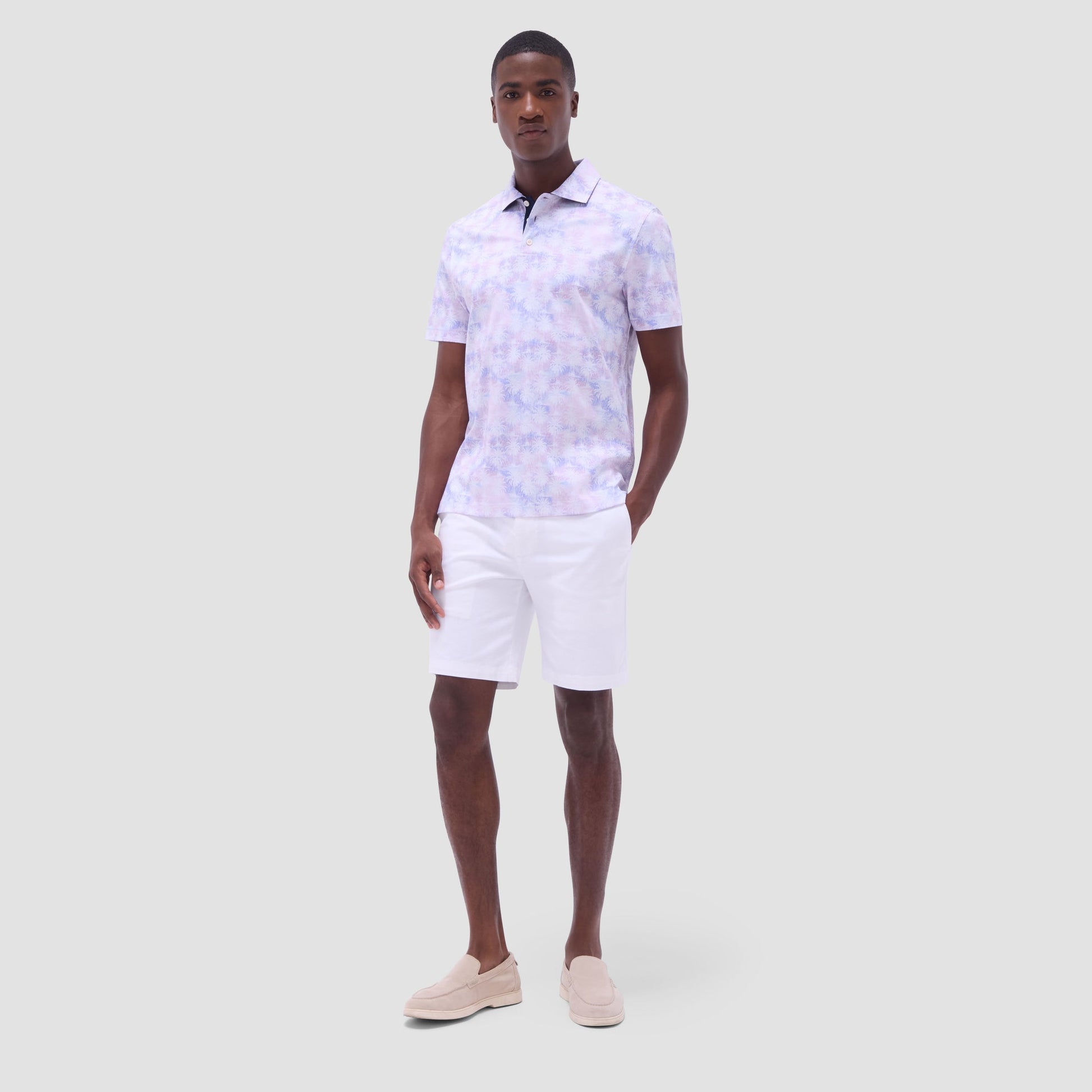 Bugatchi Hendrix Watercolor Palm Tree Polo Shirt Pink