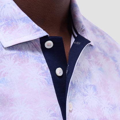 Bugatchi Hendrix Watercolor Palm Tree Polo Shirt Pink