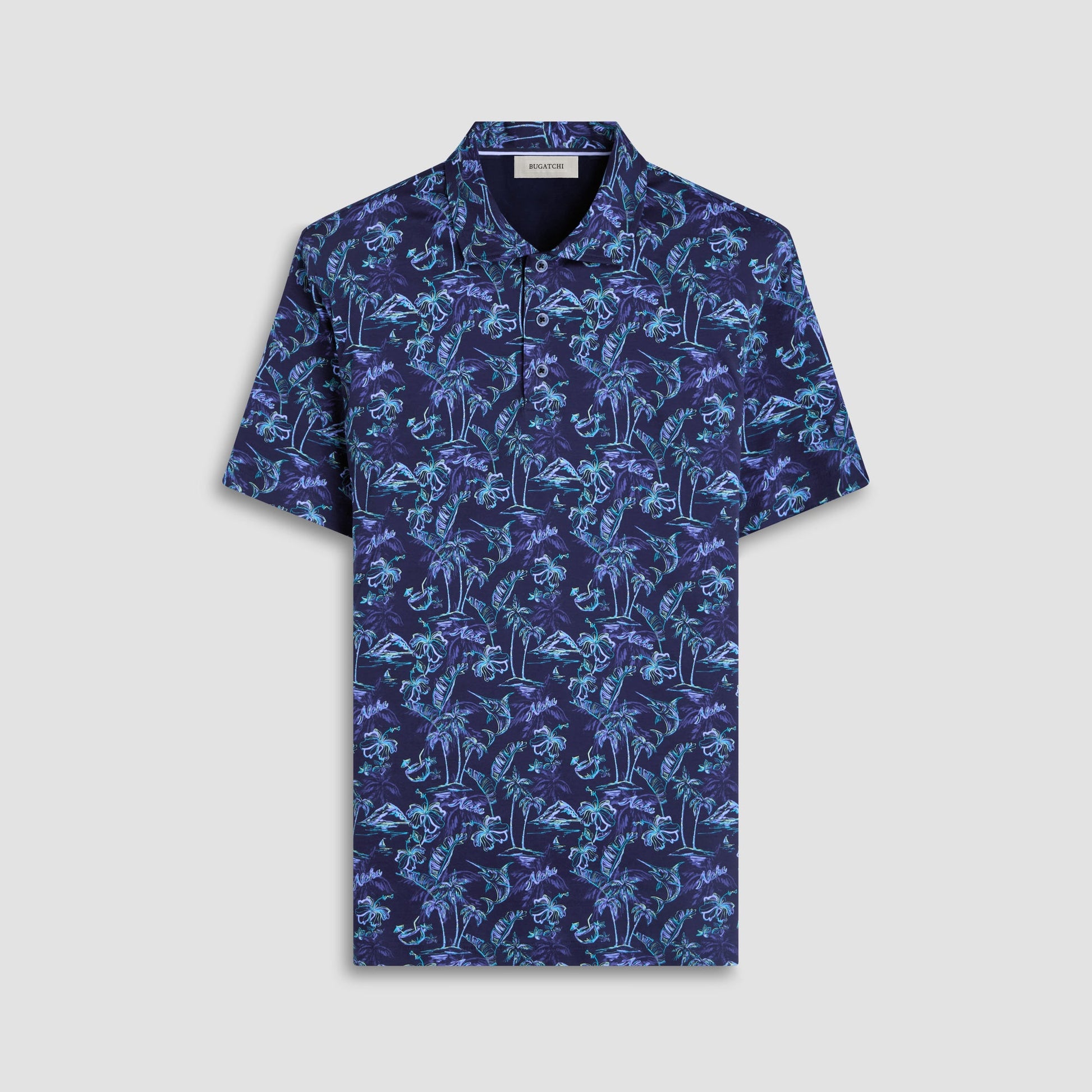 Bugatchi Hendrix Hawaiian Print Polo Shirt Navy