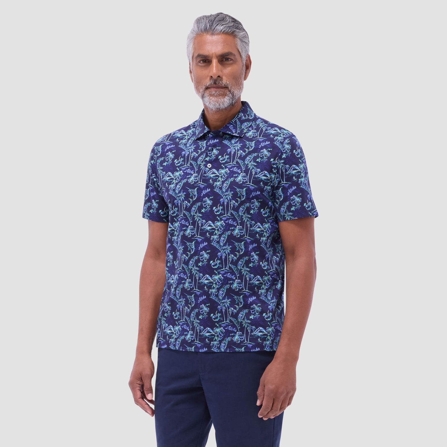 Bugatchi Hendrix Hawaiian Print Polo Shirt Navy