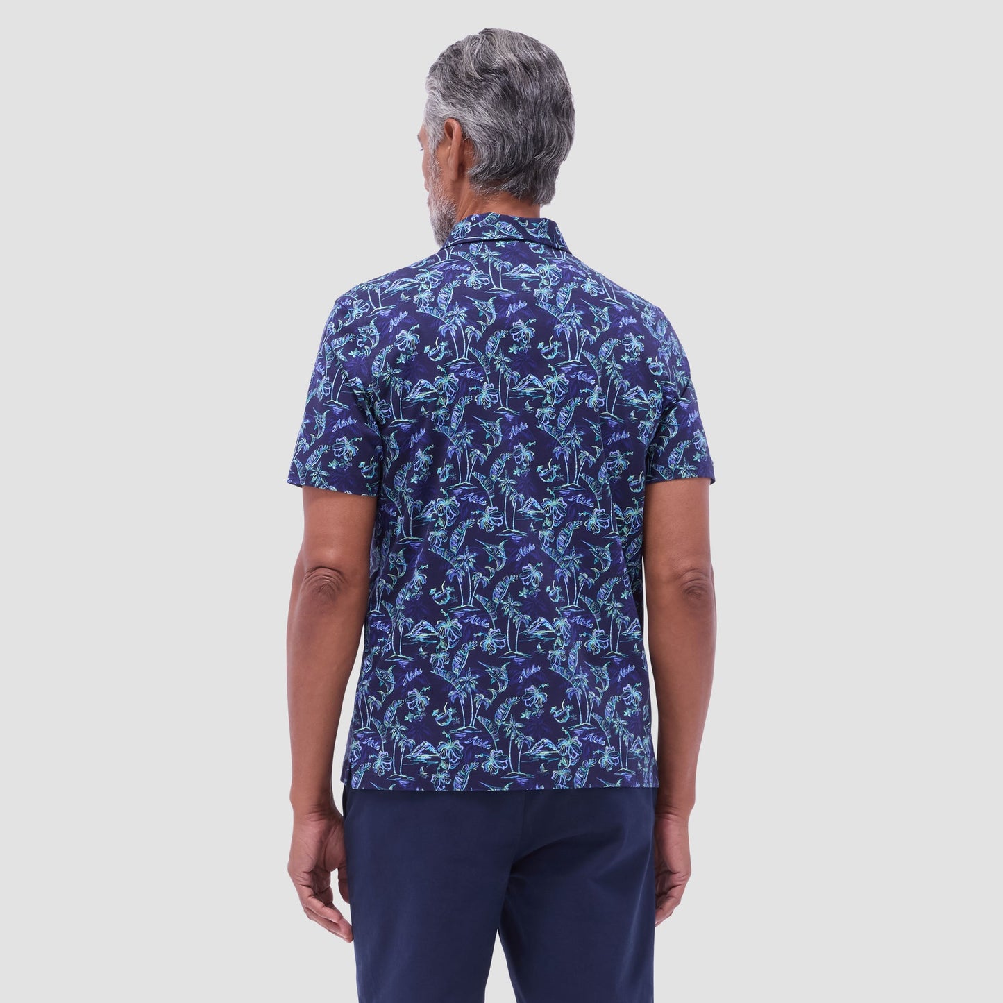 Bugatchi Hendrix Hawaiian Print Polo Shirt Navy