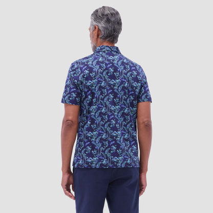 Bugatchi Hendrix Hawaiian Print Polo Shirt Navy