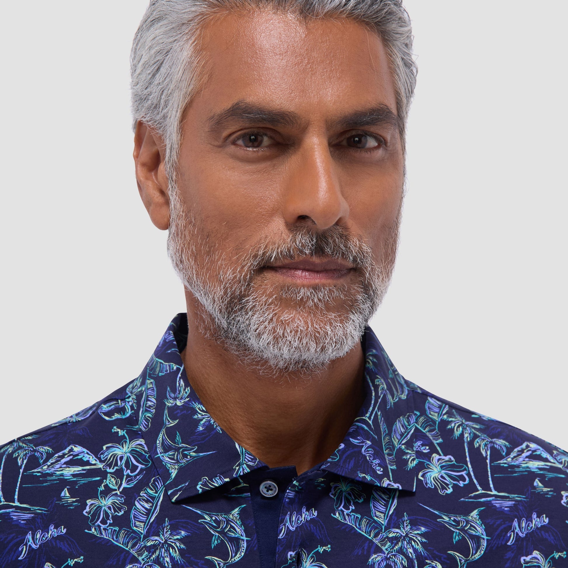 Bugatchi Hendrix Hawaiian Print Polo Shirt Navy