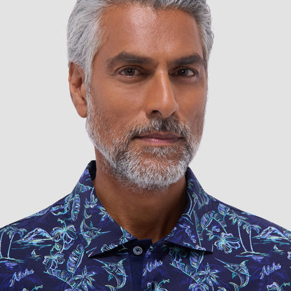 Bugatchi Hendrix Hawaiian Print Polo Shirt Navy