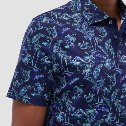 Bugatchi Hendrix Hawaiian Print Polo Shirt Navy