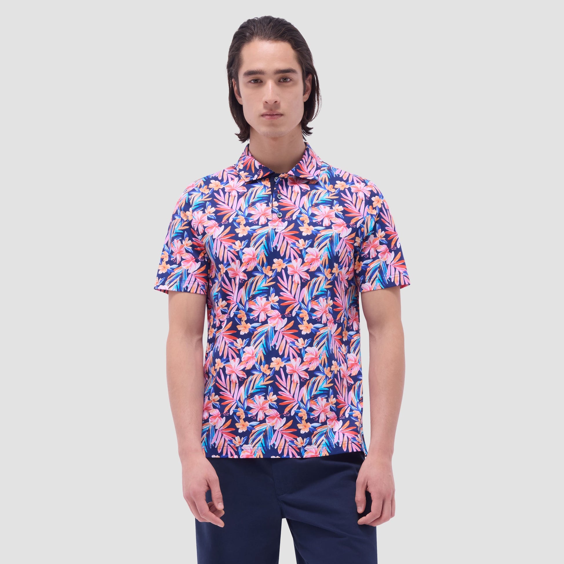 Bugatchi Hendrix Floral Polo Shirt Navy