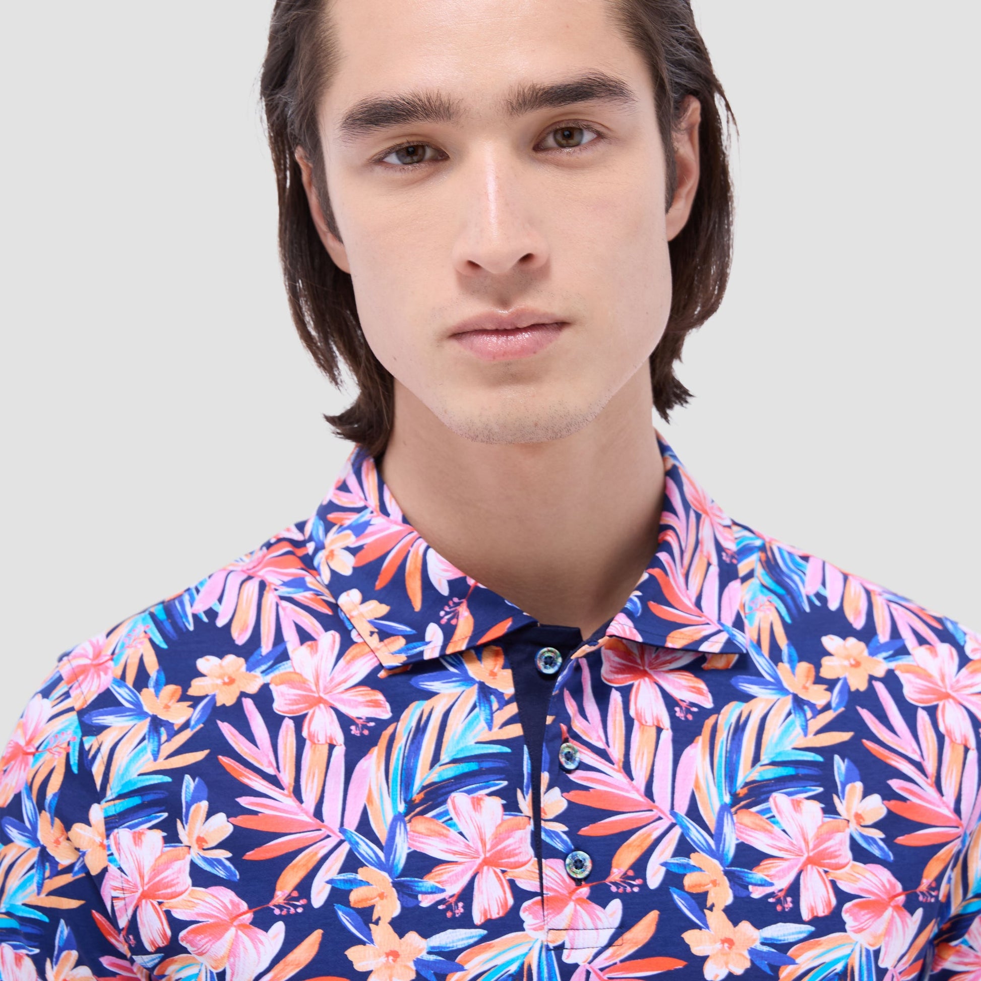 Bugatchi Hendrix Floral Polo Shirt Navy